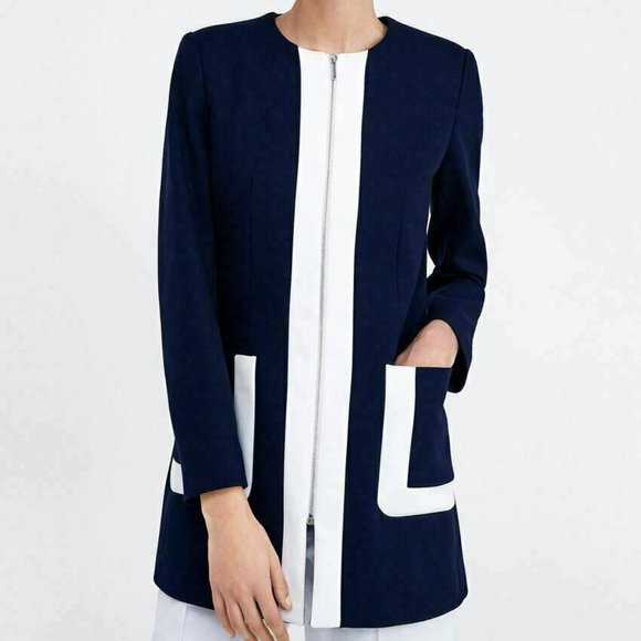 Zara Jackets & Blazers - Zara Two Toned Frock Coat Navy Blue White H11295